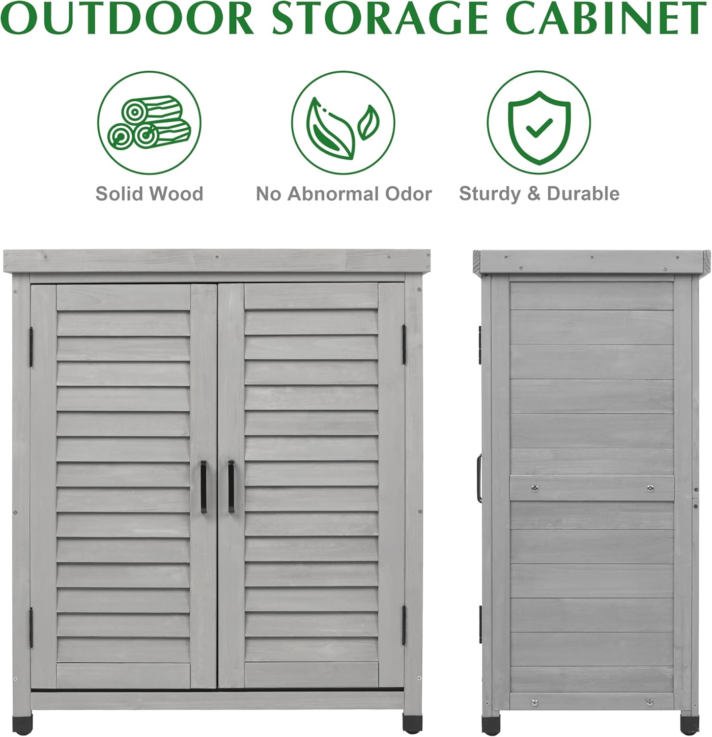 Outdoor Storage Cabinet & Potting Bench Table with Metal Top, Wooden Patio Furniture, Garden Workstation (Accent Grey, 36x31x17in)