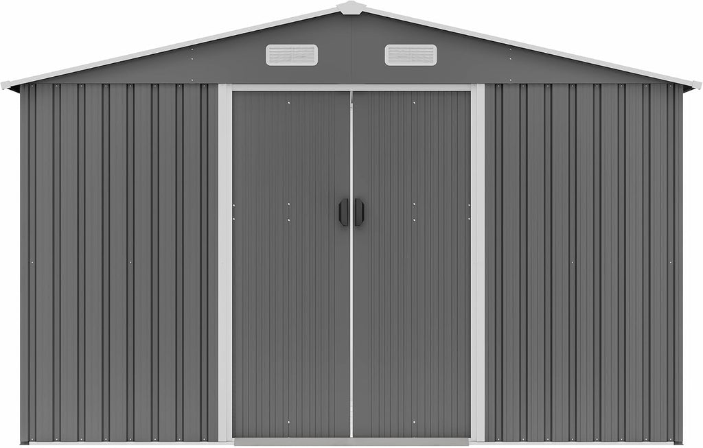 Storage Shed 10x8 FT Outdoor Metal Garden Shed with Lockable Sliding Door and Air Vents Galvanized Steel Shed with Air Vents Waterproof Roof Ideal for Backyard Patio Lawn Dark Gray