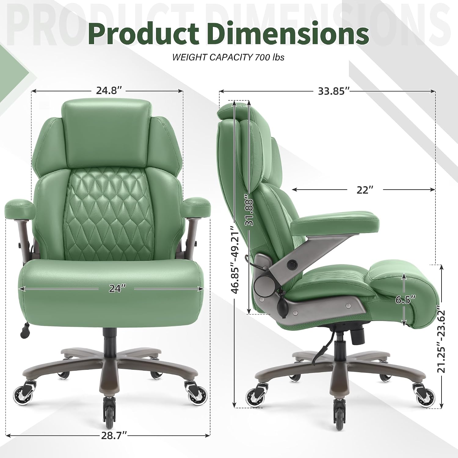 Big and Tall Office Chair 700lbs - Adjustable Headrest&Lumbar Support, 3D Flip Arms, Large Wheels &Heavy Duty Metal Base, Ergonomic High Back Computer Chair Desk Chair, Thick Padded Extra Wide Seat