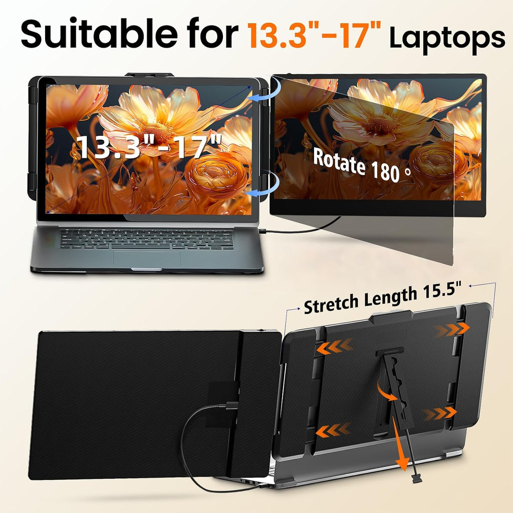 Laptop Screen Extender 14' Portable Monitor FHD 1080P IPS Laptop Monitor Extender for 13-17' Laptops, with USB-C/HDMI Port, for Windows/Mac/Android/Switch/PS5