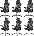 Ergonomic Office Chair - X-Shaped Computer Desk Chair Comfy, Gaming Chair, Office Chair with Lumbar Support, Mesh Office Chairs with Headrests, Desk Chair for Long Hours, Black Silver, Pack of 6