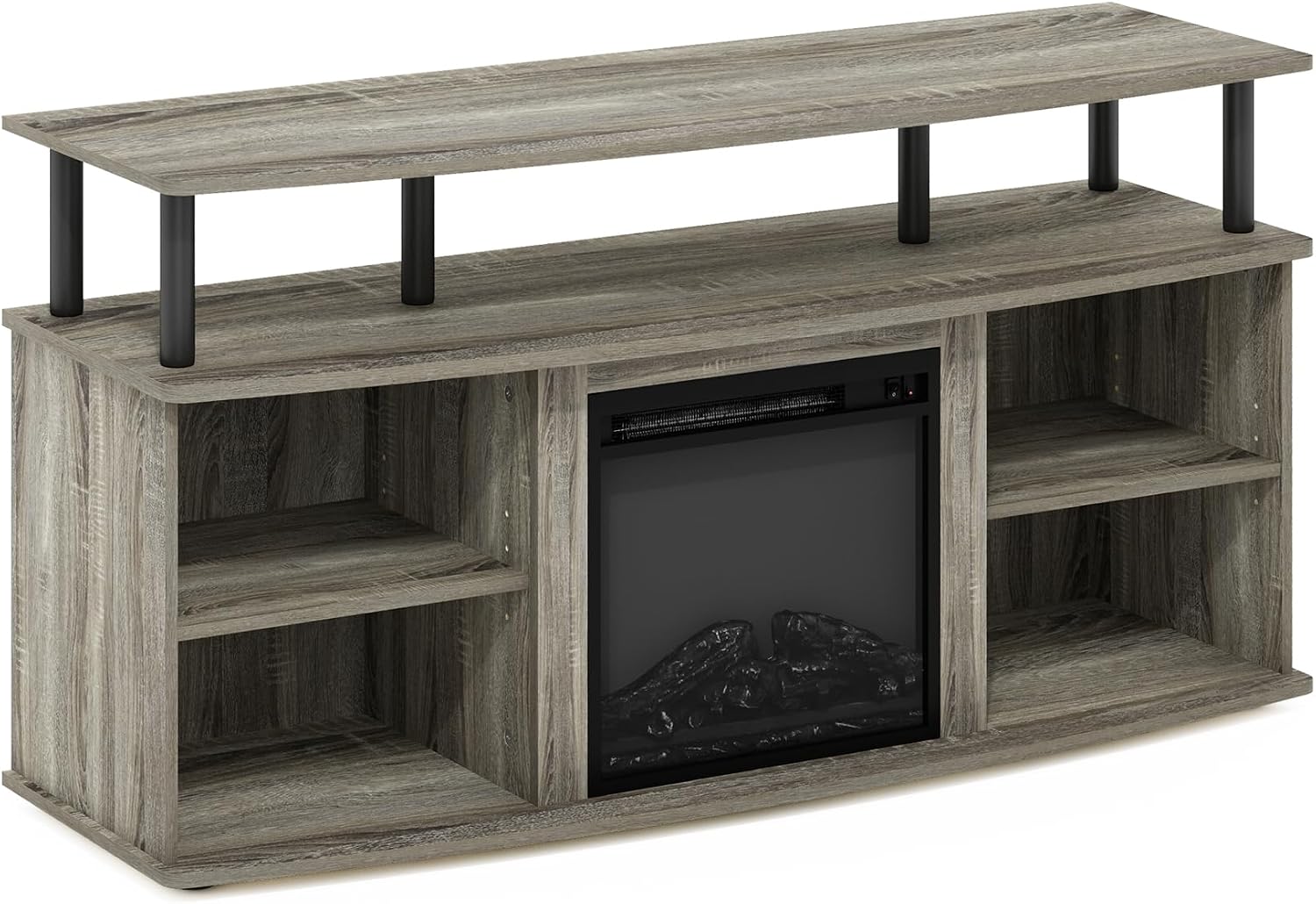 Furinno Jensen Fireplace TV Stand, Entertainment Center, TV Console for TV up to 55 Inch with Fireplace and Open Shelving Storage, for Living Room, Bedroom, French Oak Grey