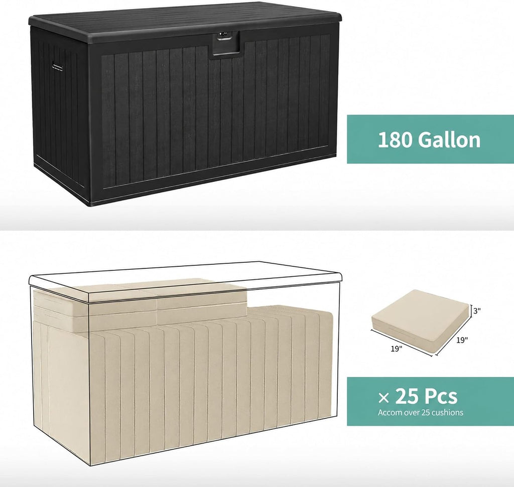 YITAHOME 180 Gallon Large Deck Box with Side Handles, Outdoor Double-Wall Storage for Patio Furniture Cushions, Garden Pool Accessories, Waterproof & Lockable