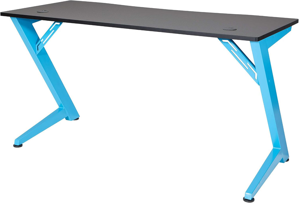 OSP Home Furnishings Beta Battlestation Gaming Desk with Bluetooth RGB LED Lights, Matte Blue