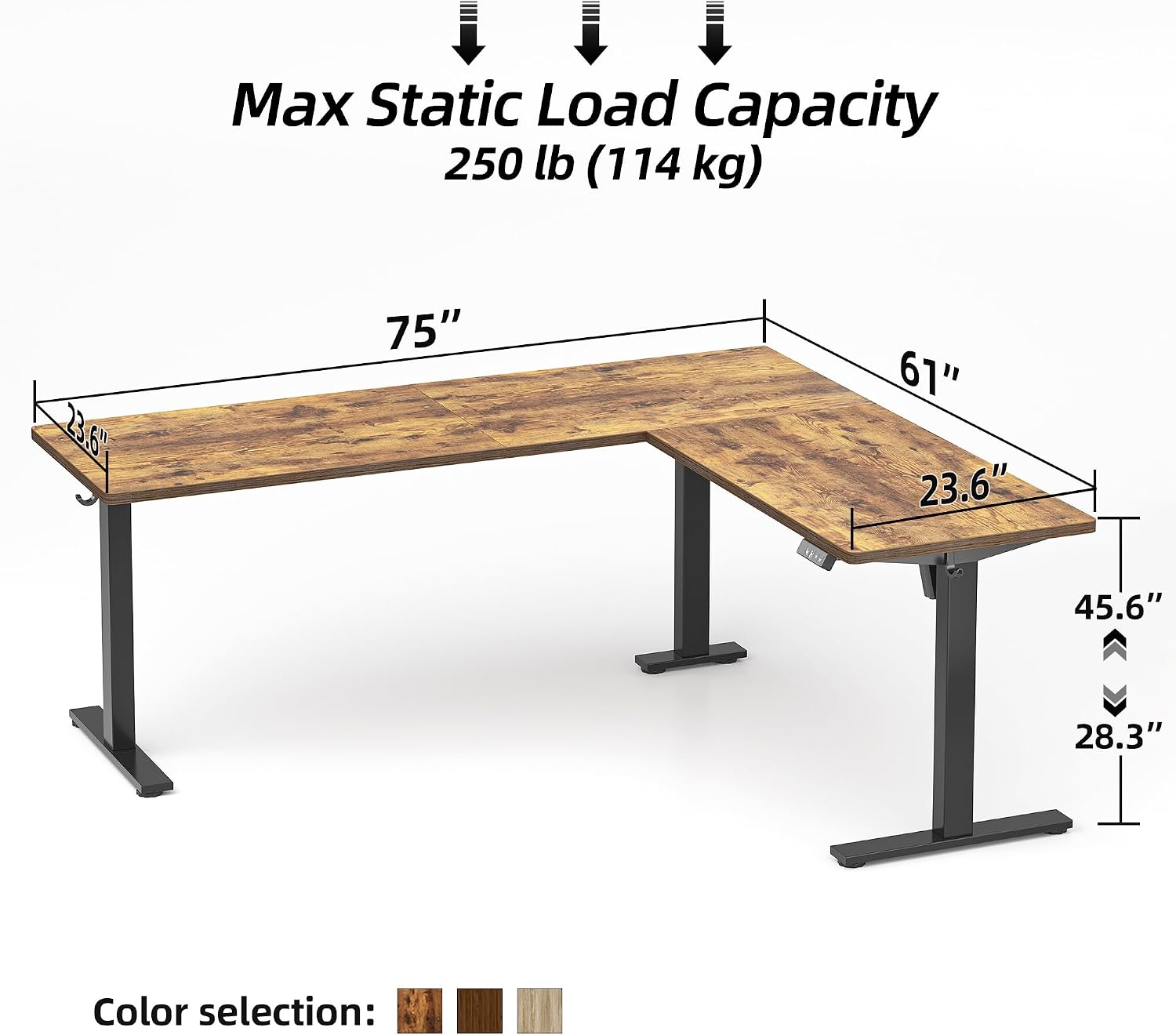 TIQLAB 75 x 61 inch L Shaped Standing Desk Adjustable Height, Electric Corner Standing Desk, Sit Stand Computer Table with Splice Board, Rustic Brown