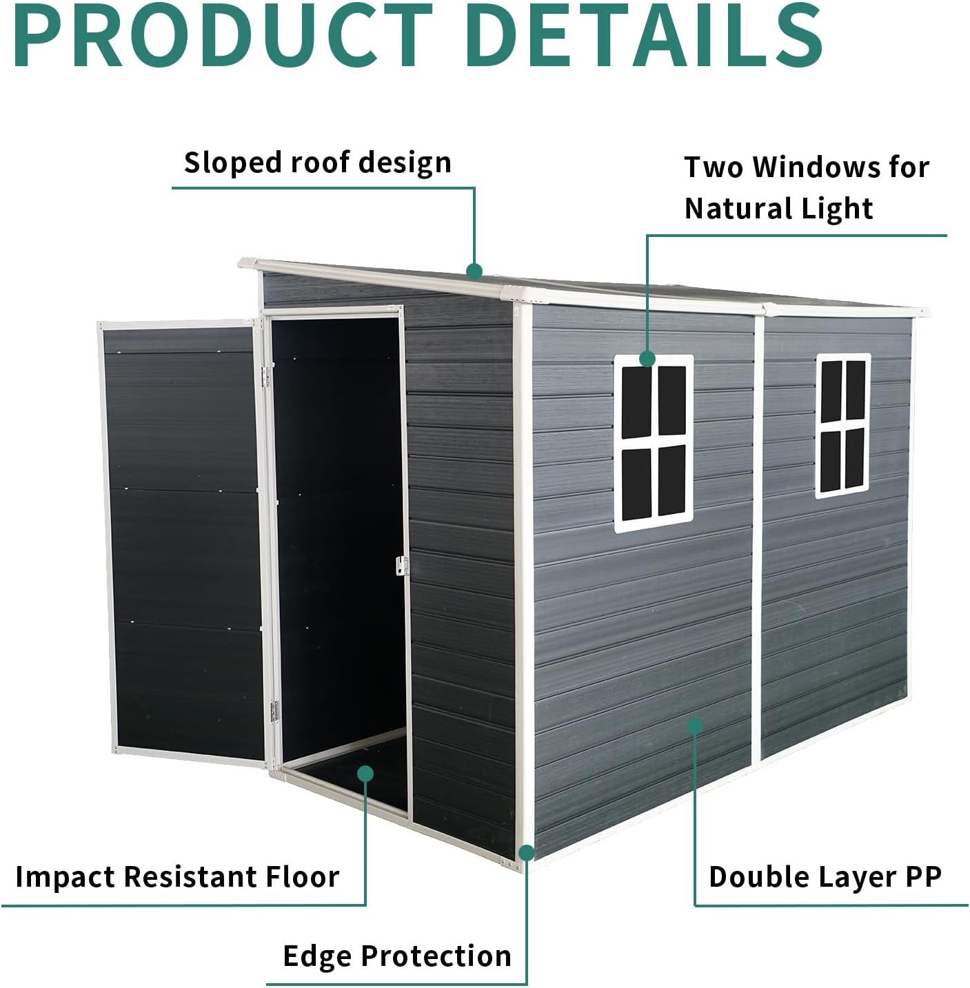 Ball & Cast 8x4FT Outdoor Storage Shed,Plastic Shed with 2 Windows and Lockable Doors, Waterpoof Garden Tool Shed with Floor Base and Vents for for Storing Bicycles,Lawnmowers,Barbeques,Black