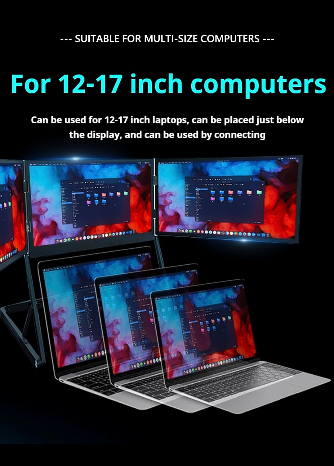 Triple 15.6 Pro Max 3 Screen Monitor, 15.6' Fhd 3 Screen Display with USB-C & HDMI,Triple Portable Monitor for Laptop, 1080p Fhd Extended Laptop Screen Extender for Office(1 Set)