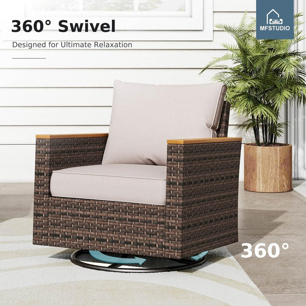 MFSTUDIO 8 Piece Wicker Patio Furniture Sets, 2 x Swivel Sofa, 2 x Ottoman, 4 x Corner Sofa, All-Weather PE Rattan Patio Conversation Set Outdoor Sectional Sofas for Garden(Beige Cushions)