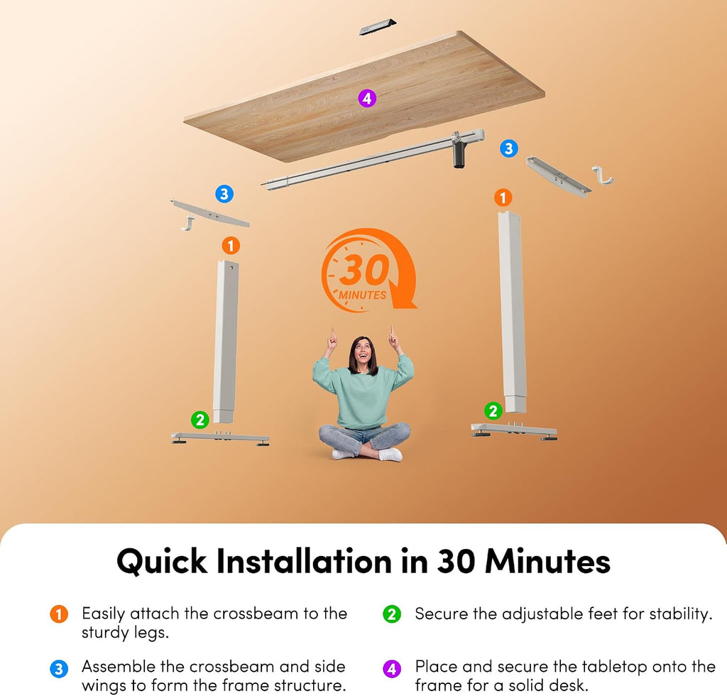 FEZIBO 55 x 24 Inchs Electric Standing Desk, Height Adjustable, Sit Stand Up, Computer Office Desk with Splice Board, White Frame/Maple Top