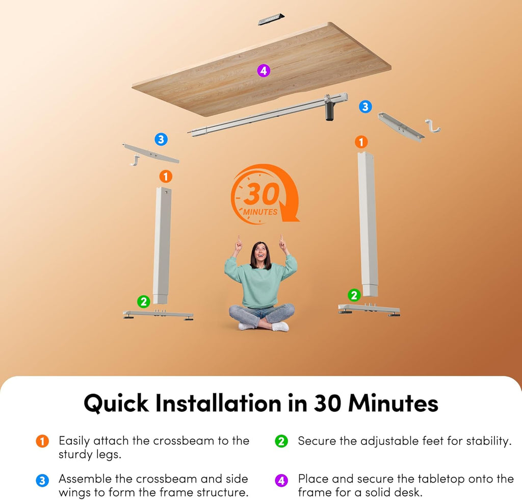 FEZIBO Standing Desk, 48 × 24 Inches Electric Height Adjustable, Sit and Stand Up, Computer Office Desk with Splice Board, White Frame/Maple TOP