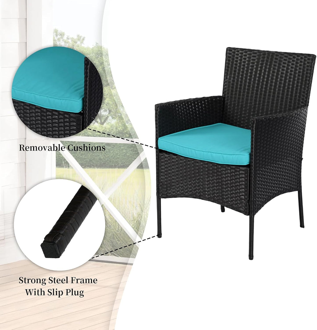 4 Pieces Patio Furniture Set,Rattan Chair Wicker Sofa Garden Conversation Sets,Outdoor Patio Set for Garden Lawn Pool or Backyard,Armrest Chair Loveseat with Tempered Glass Table（Blue）
