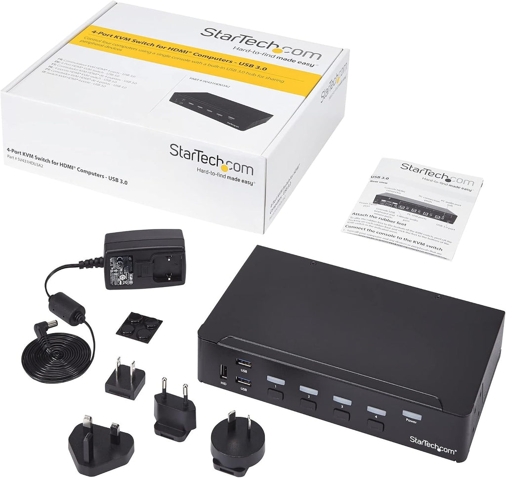 StarTech.com 4 Port HDMI KVM - HDMI KVM Switch - 1080p - USB 3.0 & Audio Support - KVM Video Switch, TAA (SV431HDU3A2)