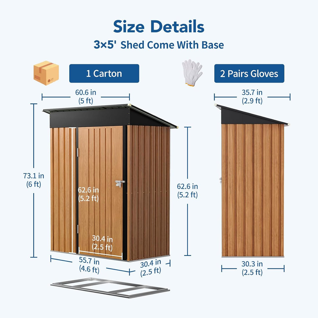 3x5FT Outdoor Storage Shed, Metal Garden Shed with with Floor Base,Updated Frame Structure & Lockable Door, Large Tool Shed for Backyard, Patio,Lawn,Utility & Bike Storage