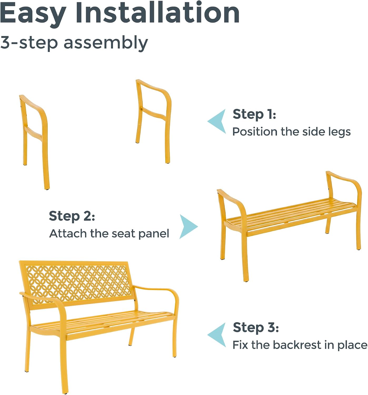 Grand patio 50' Outdoor Bench, Garden Benches with Anti-Rust Metal Powder Coated Frame, Patio Bench for Front Porch Park Outside Furniture Decor, Sunflower Yellow