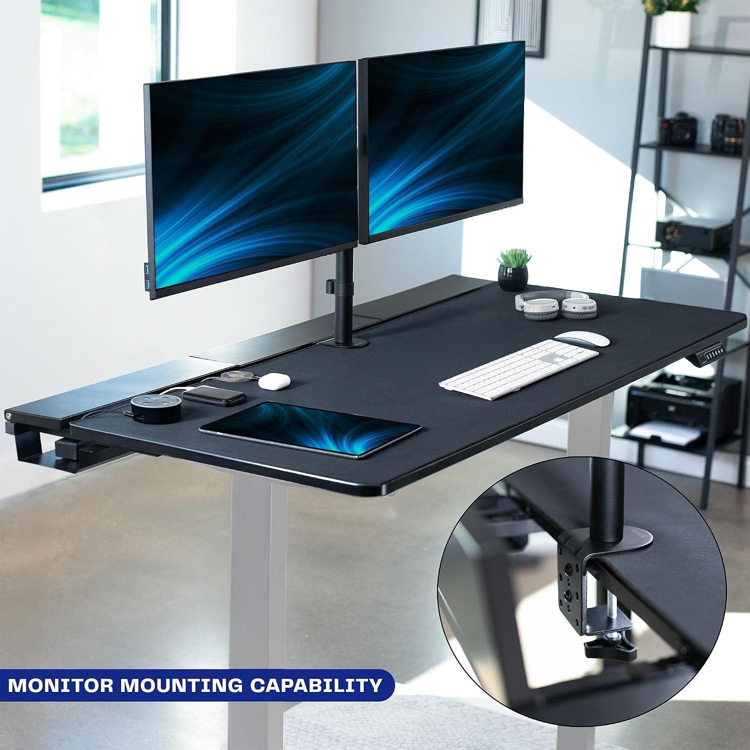 VIVO Electric 60 x 30 inch Standing Desk with Concealed Cable Trays and Full-Size Mouse Pad, Dual Motor Memory Controller Height Adjustment, Black Top Gray Frame, DESK-KIT-E2G-P3B