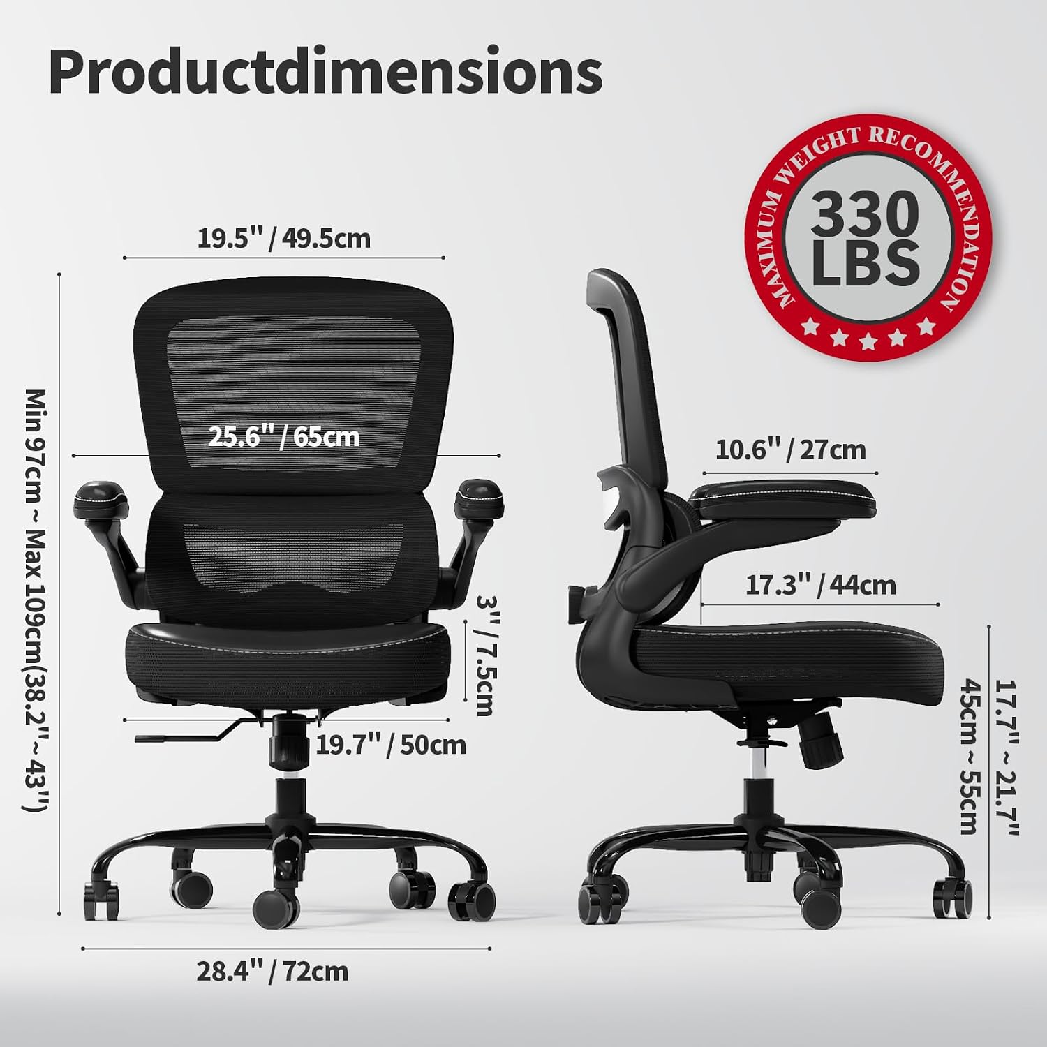 TRALT Ergonomic Office Chair - Desk Chair with Adjustable Headrest Lumbar Support Computer Chair - Mesh Comfy Chair with Flip-up Armrests - Gaming Chair for Adults Home Office PU, Black, Pack of 2
