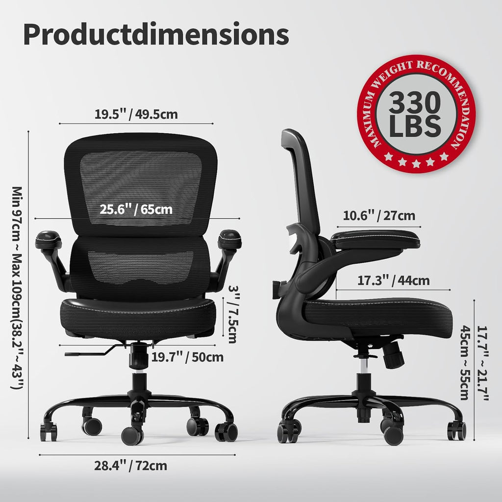TRALT Ergonomic Office Chair - Desk Chair with Adjustable Headrest Lumbar Support Computer Chair - Mesh Comfy Chair with Flip-up Armrests - Gaming Chair for Adults Home Office PU, Black, Pack of 3