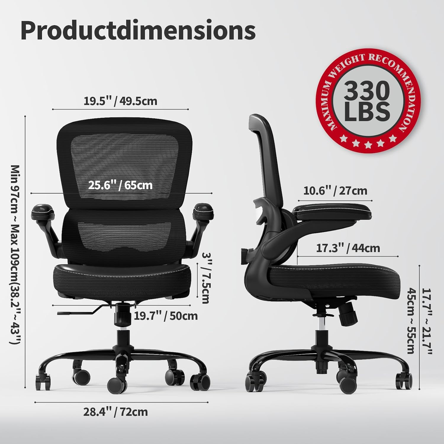 TRALT Ergonomic Office Chair - Desk Chair with Adjustable Headrest Lumbar Support Computer Chair - Mesh Comfy Chair with Flip-up Armrests - Gaming Chair for Adults Home Office PU, Black, Pack of 3