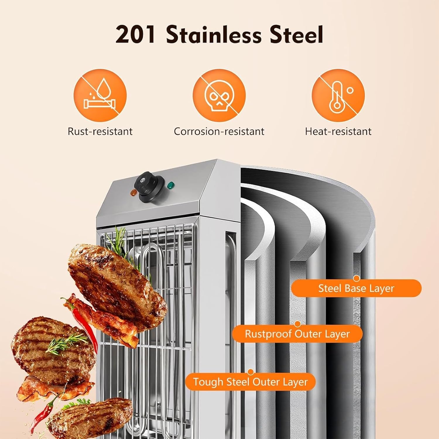 2600W Commercial Electric Grill, Smokeless Indoor Grill with Removable Baking Pan, Adjustable Temperature 50-300℃, Rapid Heating, Easy To Clean and Carry for Restaur