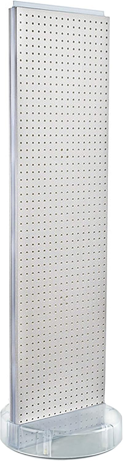 Azar Displays 700780 TWO-SIDED PEGBOARD FLOOR DISPLAY W/C-CHANNEL SIDES ON REVOLVING ROUND STUDIO BASE. PANEL SIZE: 16'W X 60'H, (White Glow)
