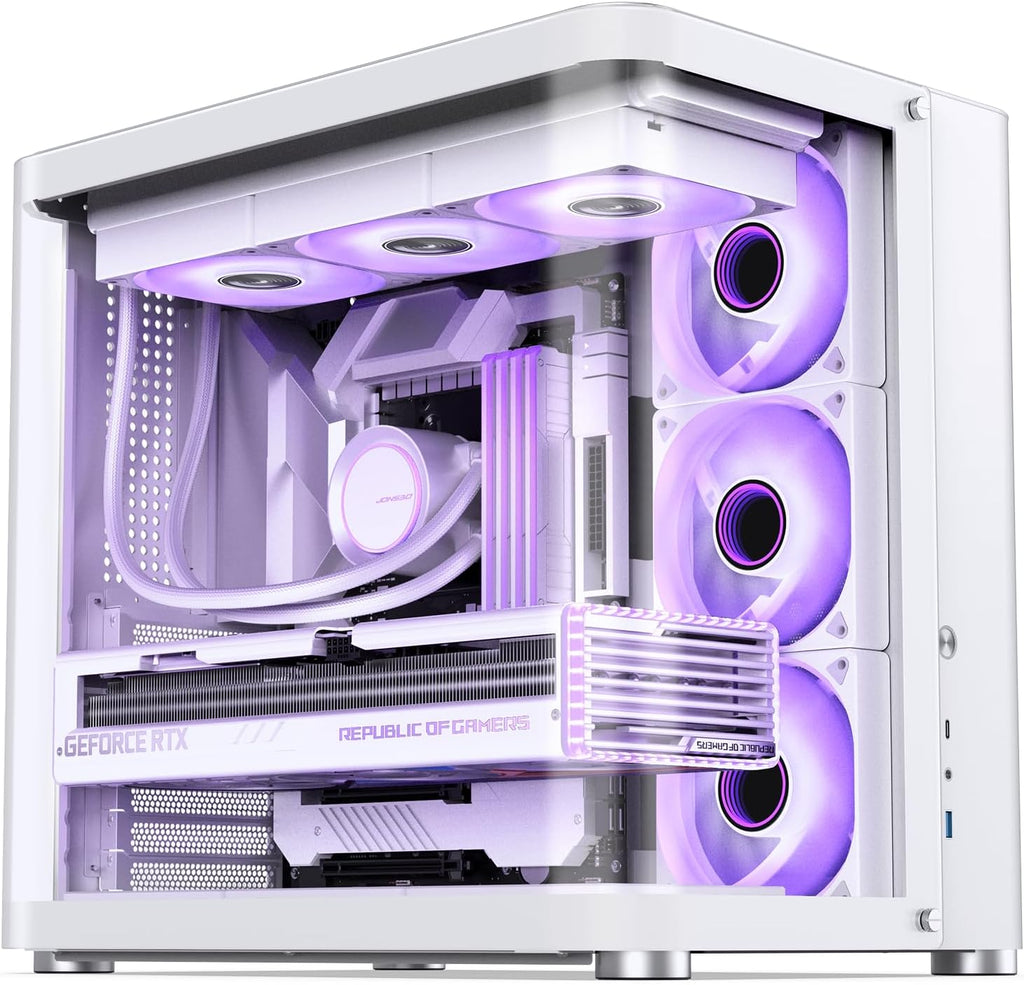 JONSBO TK-2 White ATX Mid-Tower Pc Case,Hyperboloid Glass Design, Separated Cabinet Structure, Al Alloy Shell Desktop Computer Case, Support BTF Motherboard/ATX Power supply/360 AIO,White