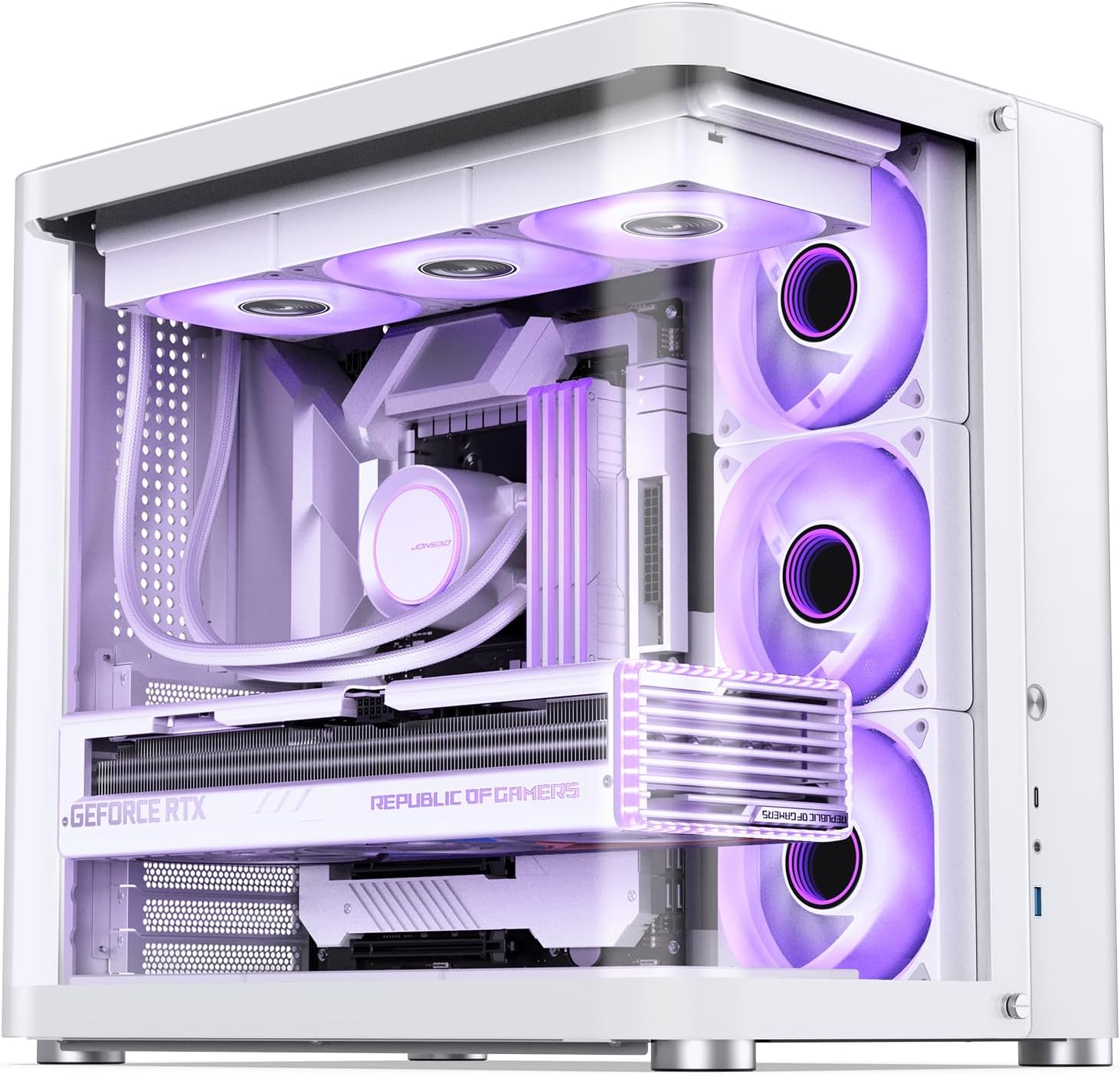 JONSBO TK-2 White ATX Mid-Tower Pc Case,Hyperboloid Glass Design, Separated Cabinet Structure, Al Alloy Shell Desktop Computer Case, Support BTF Motherboard/ATX Power supply/360 AIO,White