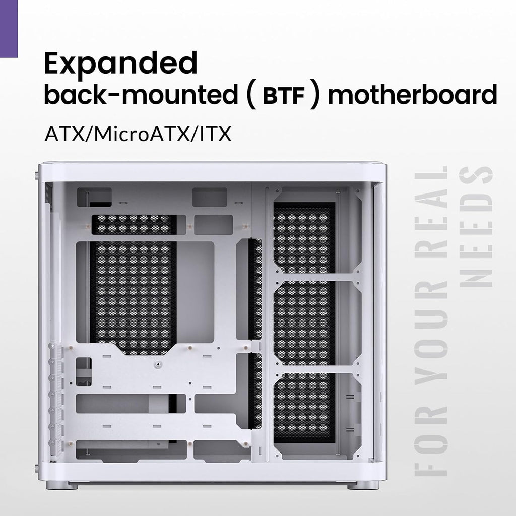 JONSBO TK-2 White ATX Mid-Tower Pc Case,Hyperboloid Glass Design, Separated Cabinet Structure, Al Alloy Shell Desktop Computer Case, Support BTF Motherboard/ATX Power supply/360 AIO,White