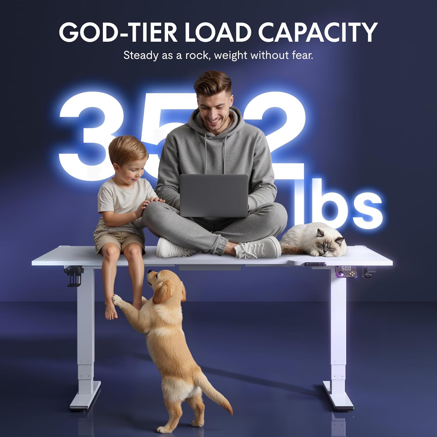 FLEXISPOT E6G CyberX 63 Inch RGB LED Electric Gaming Standing Desk, Dual Motor 3-Stage Adjustable Desk up to 352 lbs, Large Ergonomic Computer Workstation for Gamers, Streamers & Home Studios (White)