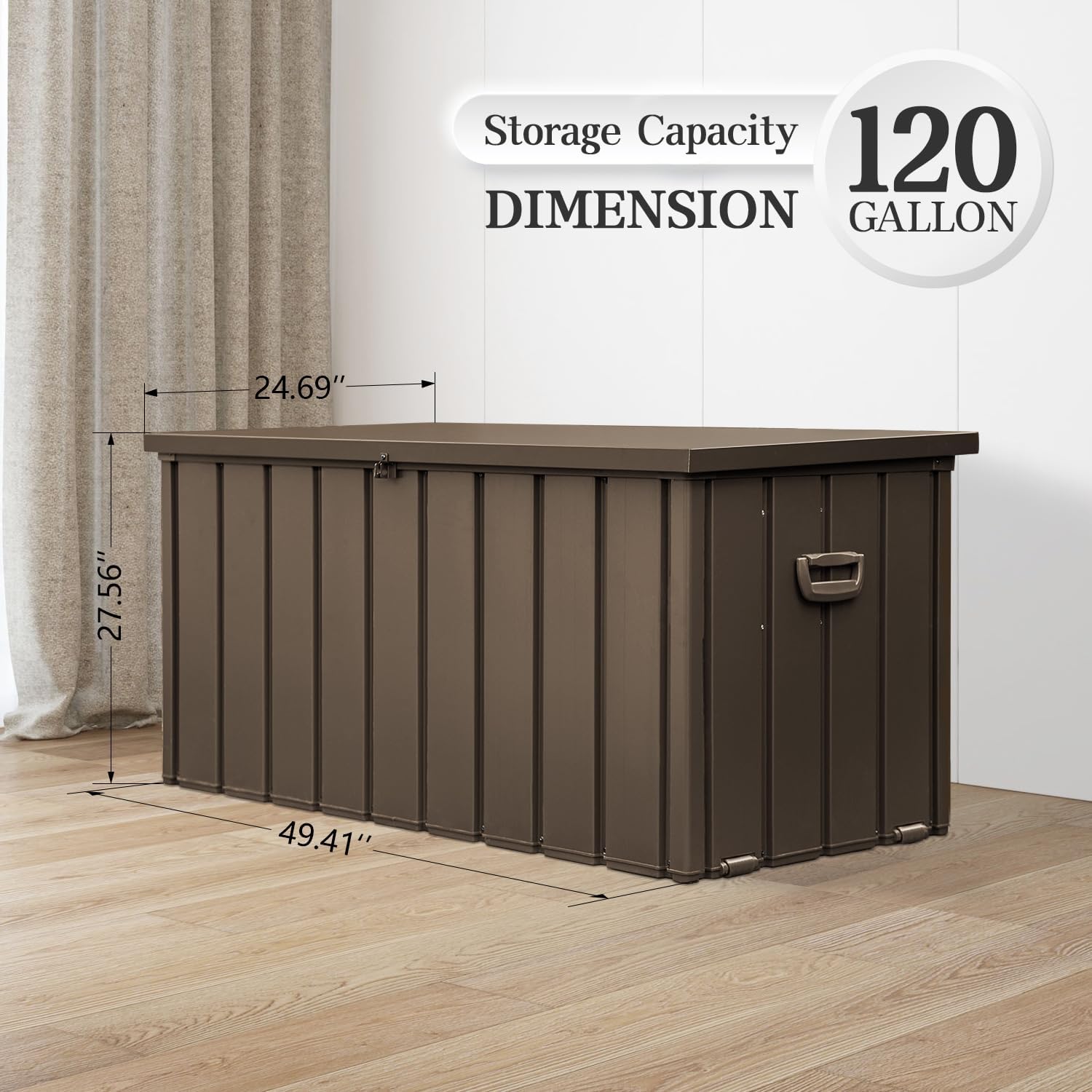 Domi 120 Gallon Deck Box, Metal Outdoor Storage Box with Lock Wheels, Waterproof Outside Storage Box for Patio Cushions