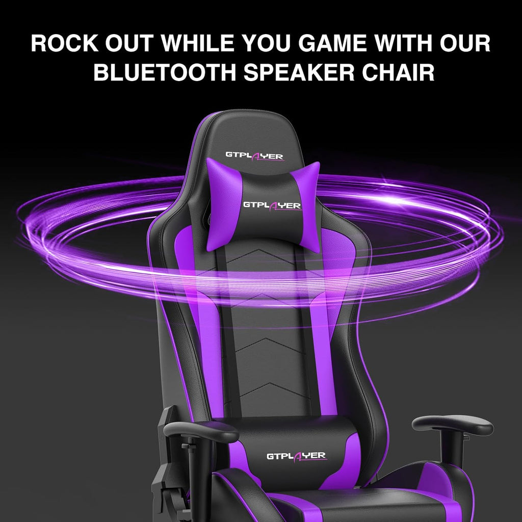 GTPLAYER Gaming Chair with Footrest Speakers Video Game Chair Bluetooth Music Heavy Duty Ergonomic Computer Office Desk Chair