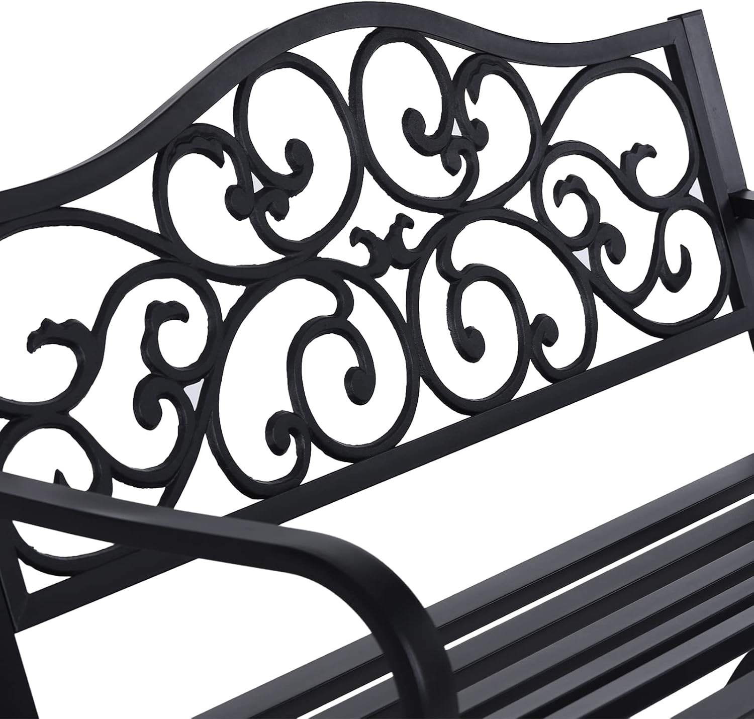 Sophia & William 50' Outdoor Garden Bench Patio Park Bench, Cast Iron Metal Frame Furniture with Floral Design Backrest for Porch Yard Lawn Deck, Black