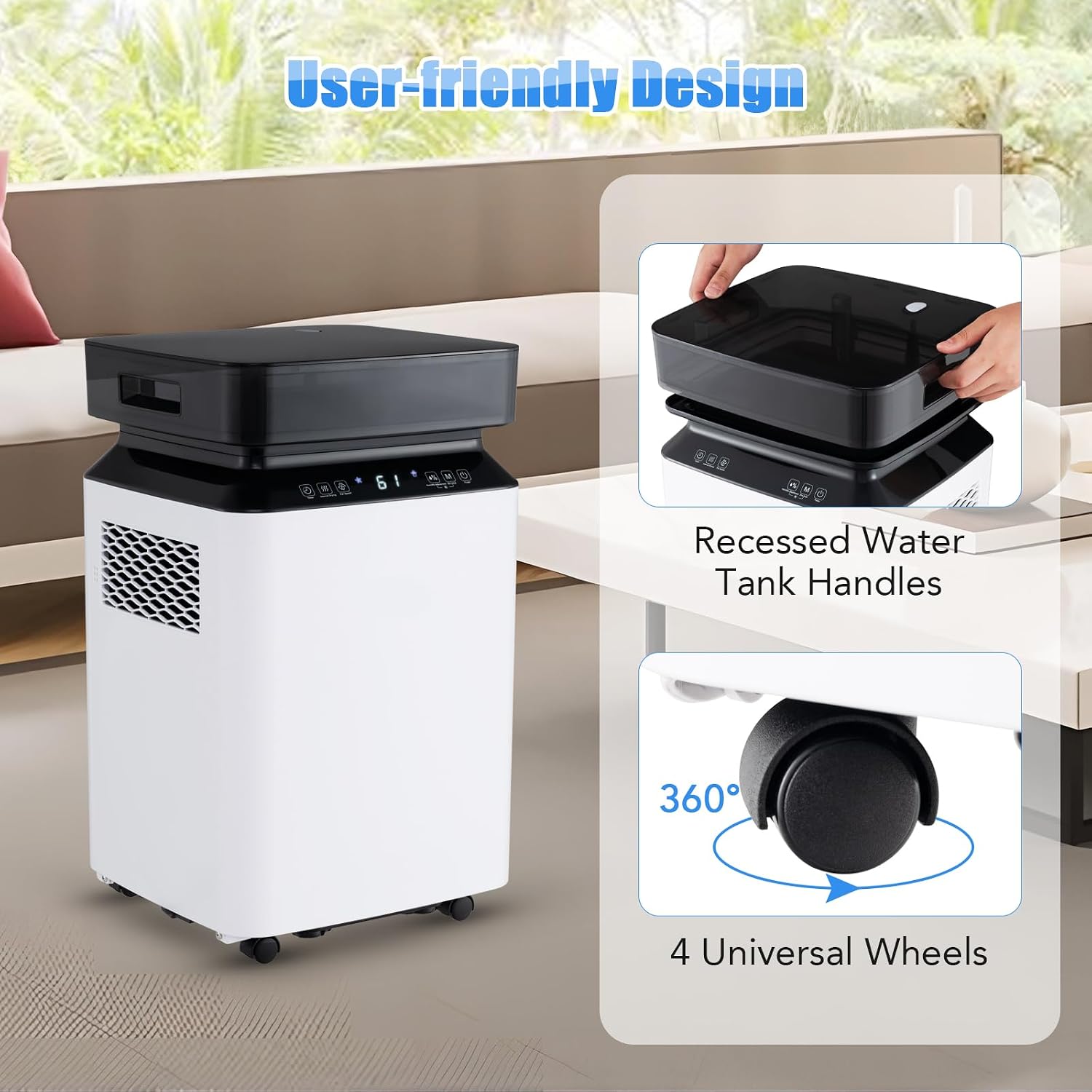 ARLIME 70 Pint Dehumidifier for Basement, 4500 Sq. Ft Energy Efficient Dehumidifier for Home w/Continuous & Auto Mode, 2.2 Gallon Large Water Tank, Auto or Manual Drainage & 4 Wheels (70 Pint), White