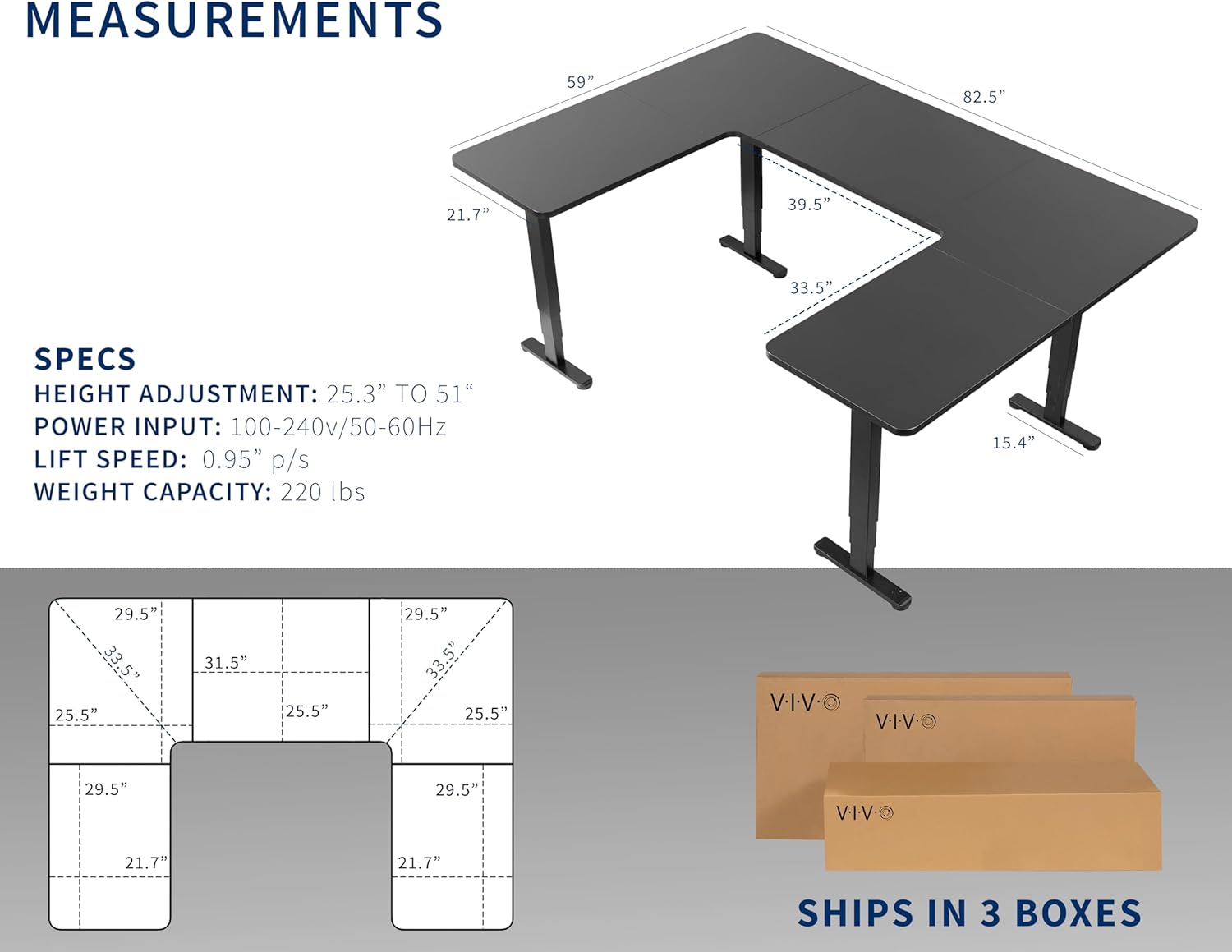 VIVO Large U-Shaped 83 x 60 in Electric Standing Desk, Memory Height Adjustment, Black Top Black Frame, DESK-E4UBB