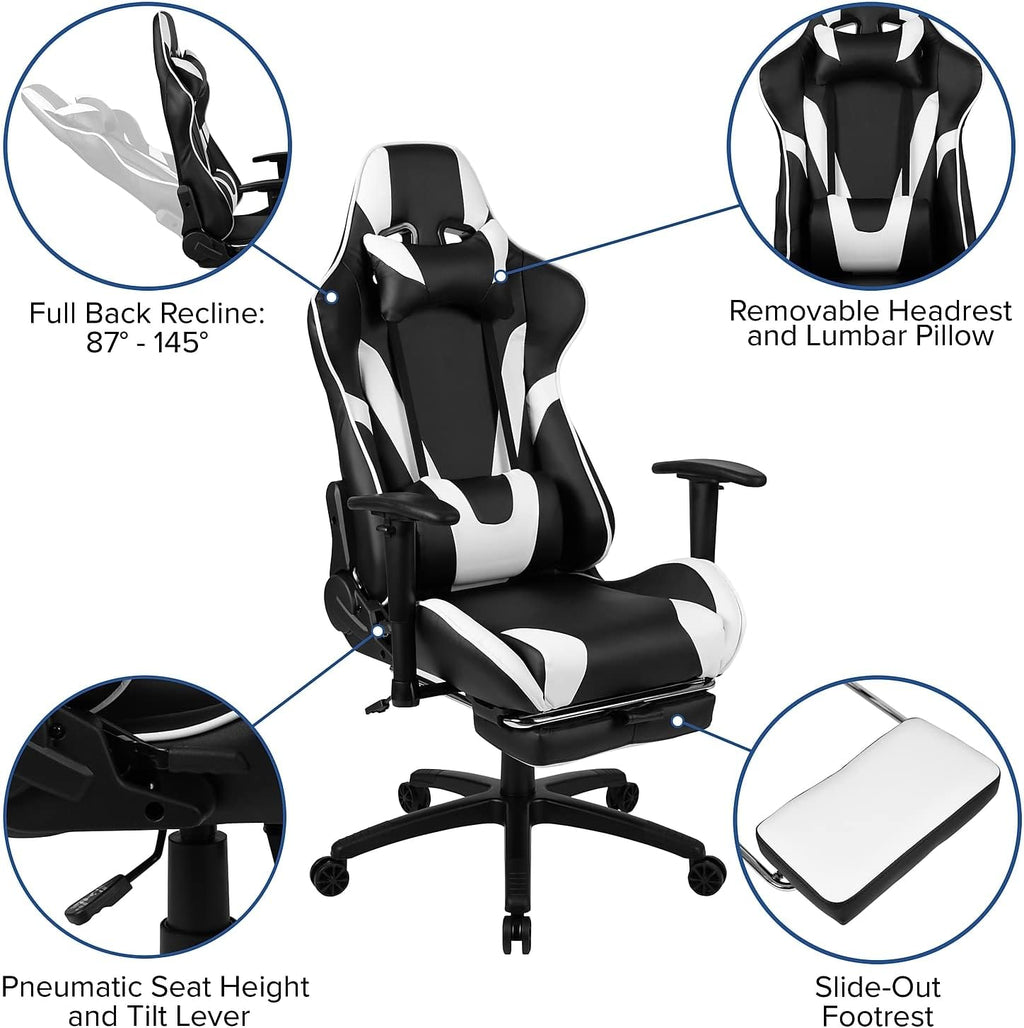Flash Furniture X30 Gaming Chair Racing Office Ergonomic Computer Chair with Fully Reclining Back and Slide-Out Footrest in Black LeatherSoft