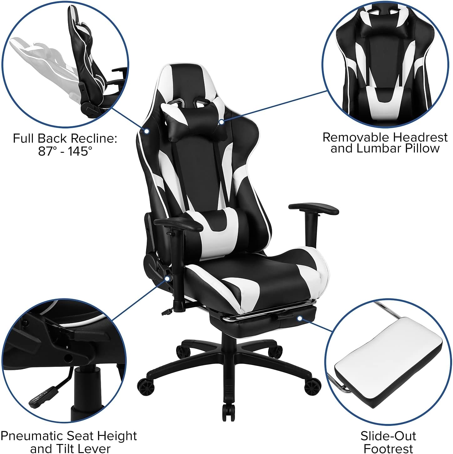 Flash Furniture X30 Gaming Chair Racing Office Ergonomic Computer Chair with Fully Reclining Back and Slide-Out Footrest in Black LeatherSoft