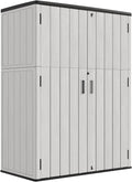 KINYING Outdoor Vertical Storage Shed,57 Cu.ft Outdoor Storage Cabinet Waterproof,Resin Sheds & Outdoor Storage for Garden,Patio,Backyard,Lockable (Grey Color)