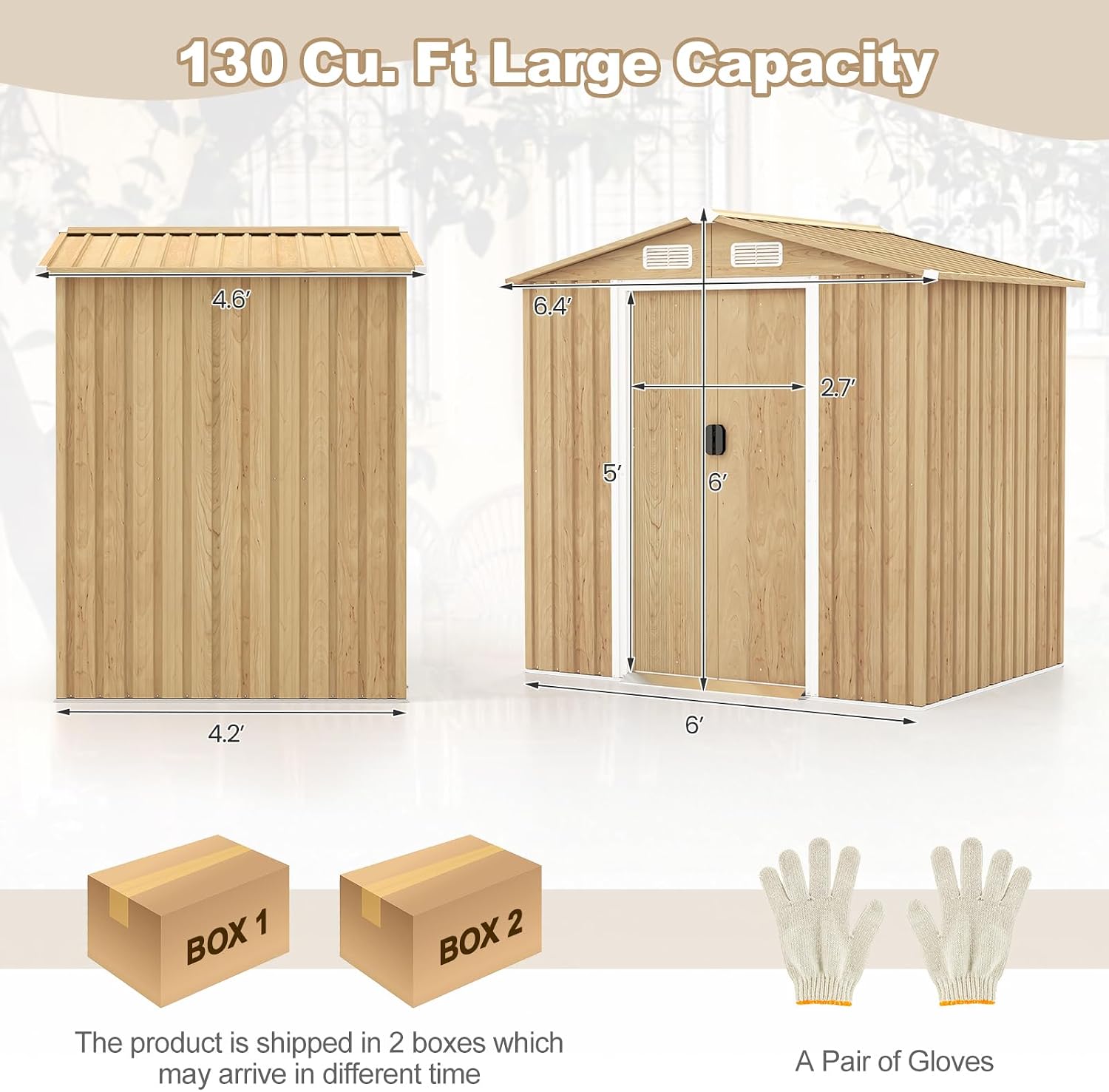 Goplus 6' x 4' Woodgrain Outdoor Storage Shed, Galvanized Metal Tool House Organizer w/ 4 Vents, Lockable Doors, Waterproof Garden Sheds & Outdoor Storage for Backyard, Lawn, Patio, Natural