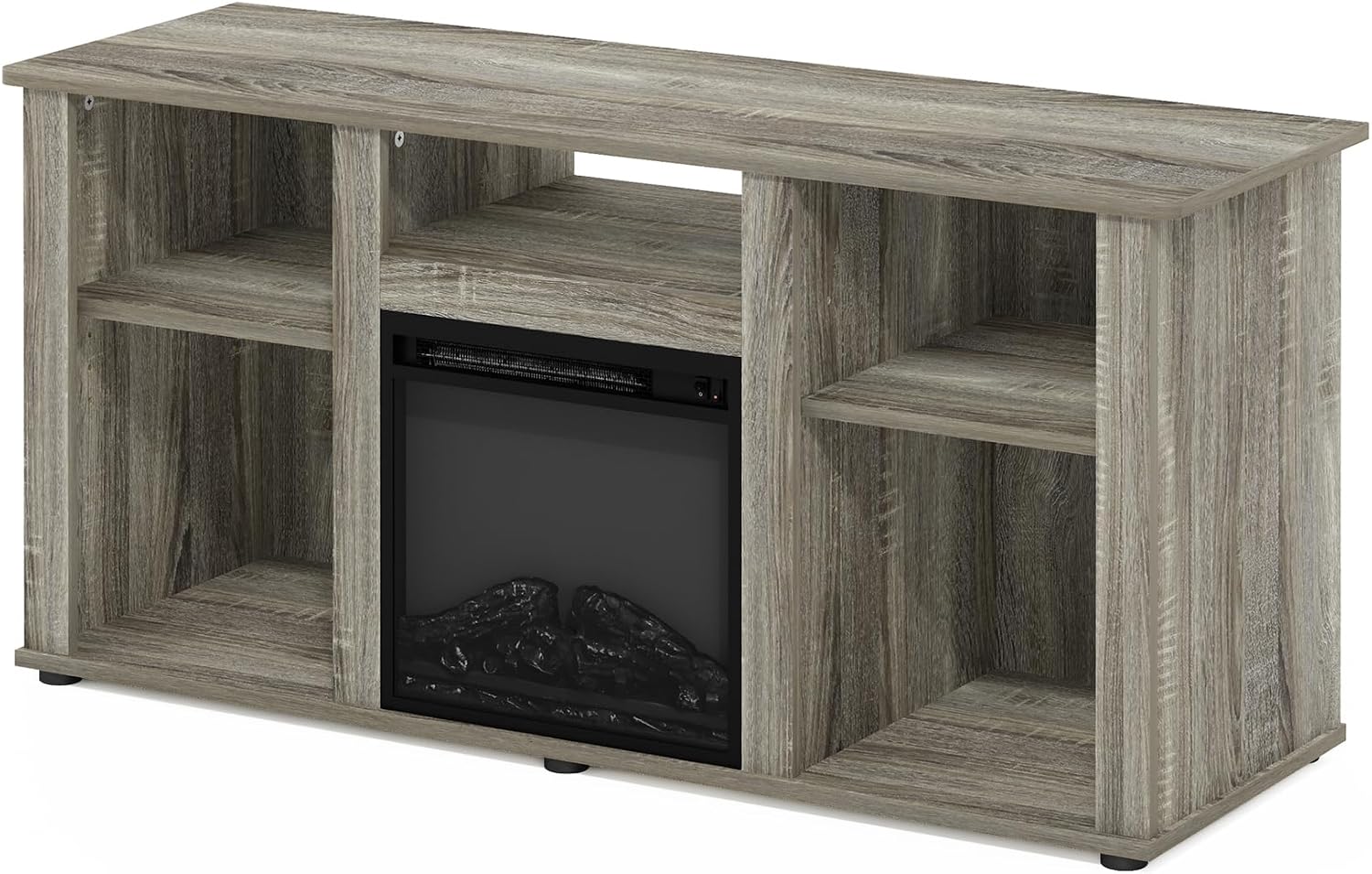 Furinno Jensen Fireplace TV Stand, Entertainment Center, TV Console for TV up to 55 Inch with Fireplace and Open Storage Compartment, for Living Room, Bedroom, French Oak Grey