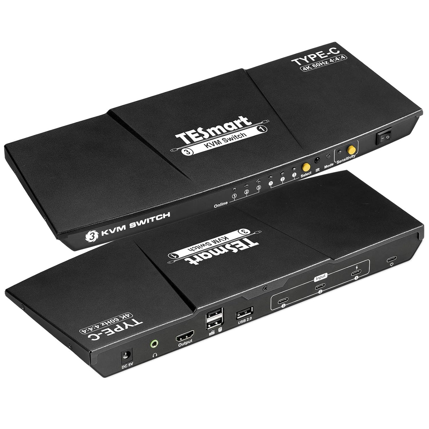 TESmart USB-C KVM Switch 3 in 1 Out, for 3 Computers and 1 Monitors, Type-C KVM, 4k@60 Hz, Supply Power to The Laptop Connected to Port 1
