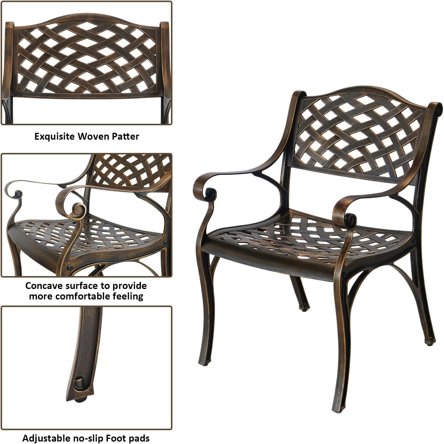 3 Piece Outdoor Dining Set,Cast Aluminum Bistro Set with Umbrella Hole, All Weather Patio Furniture Set, Small Patio Dining Set for Garden/Balcony/Deck, Bronze