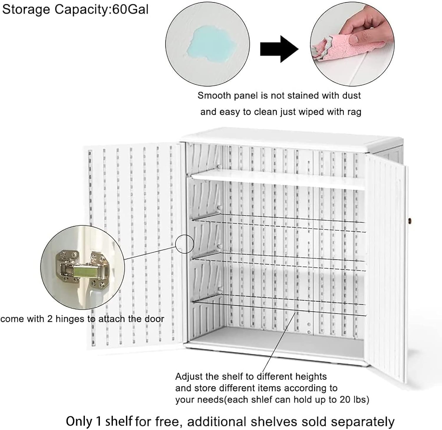 Mrosaa Indoor Outdoor Storage Cabinet Waterproof with Shelf, Off White Plastic Outdoor Cabinets for Patio/Garden/Backyard, Size 34.3''L*15''W*36.2''H