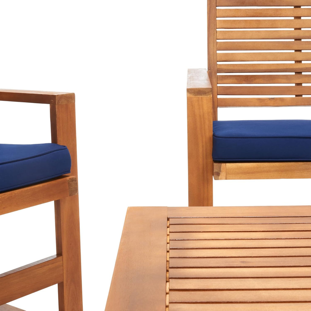 Safavieh Home Collection Hailey Outdoor Living 4-Piece Acacia Patio Furniture Set, Brown and Navy