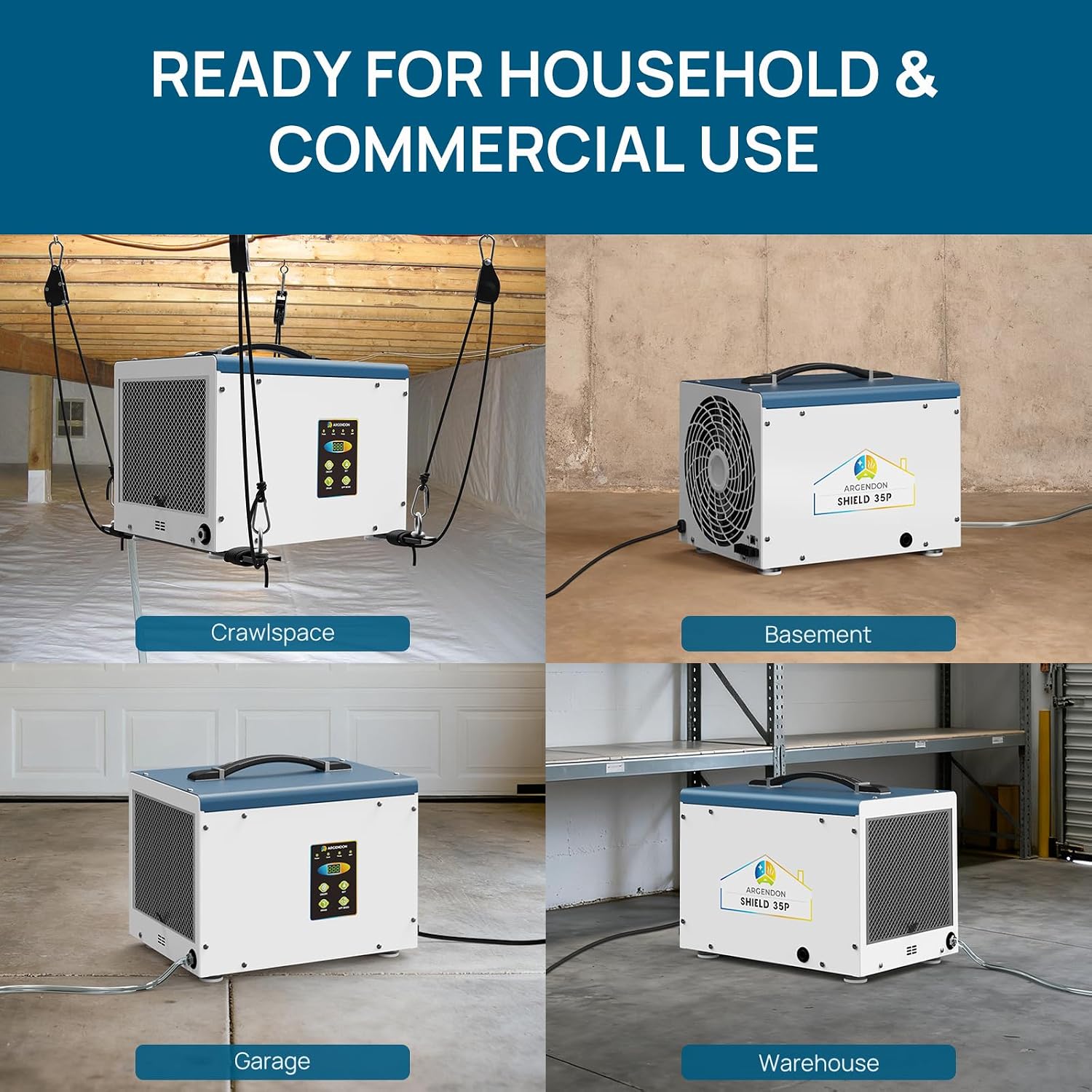 ARGENDON Crawl Space Dehumidifier with Pump, 70 Pint Compact Commercial Dehumidifier for Basement, Drain Hose, Auto Defrost, Memory Restart, Up to 1,000 Sq.Ft, ETL, 5-Year Limited Warranty