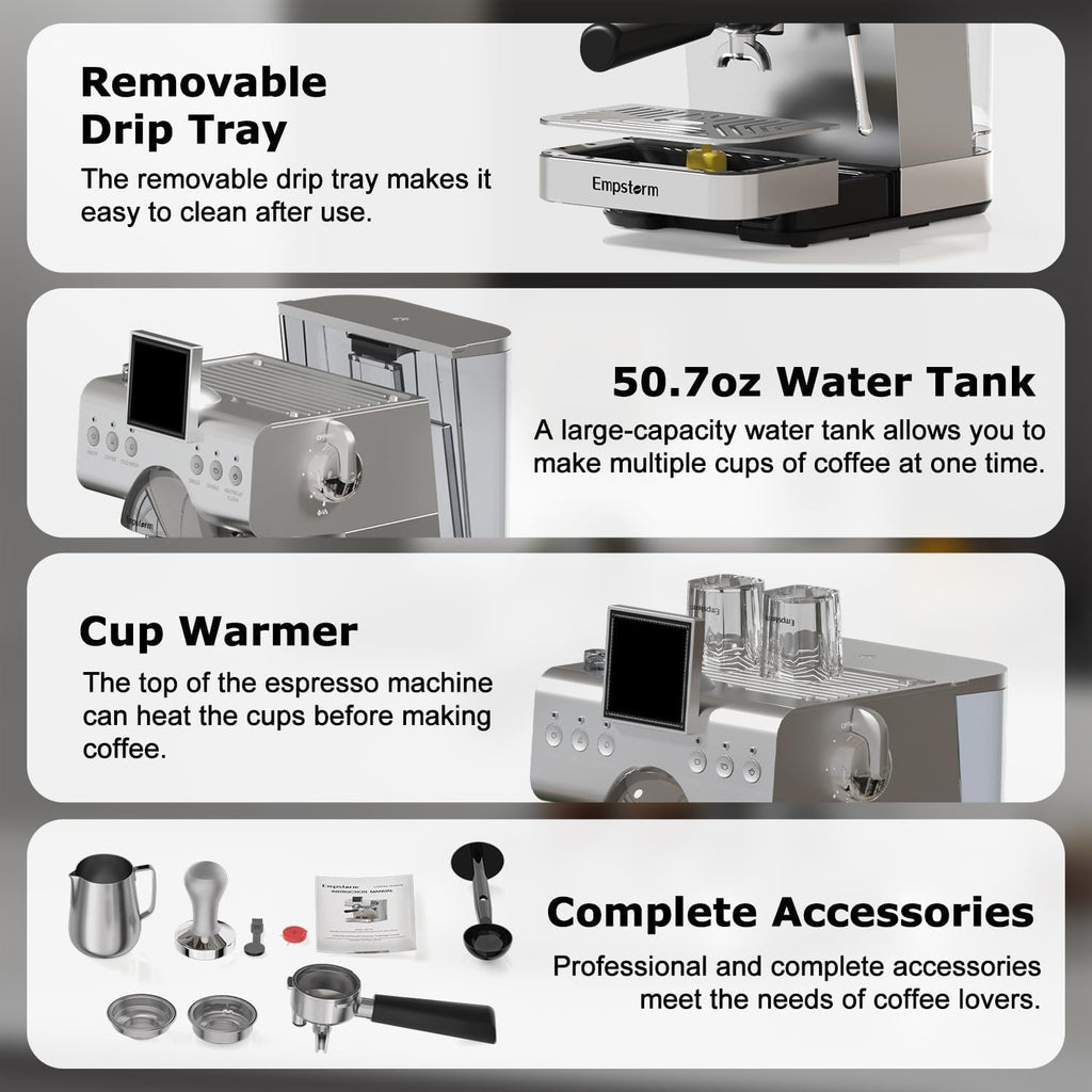 20 Bar Espresso Machine with Milk Frother 1350W Coffee Maker with Hot& Cold Dual-Mode Brewing Compact Stainless Steel Latte & Cappuccino Machine with PID Temp Control for Home Office, 50oz Water Tank