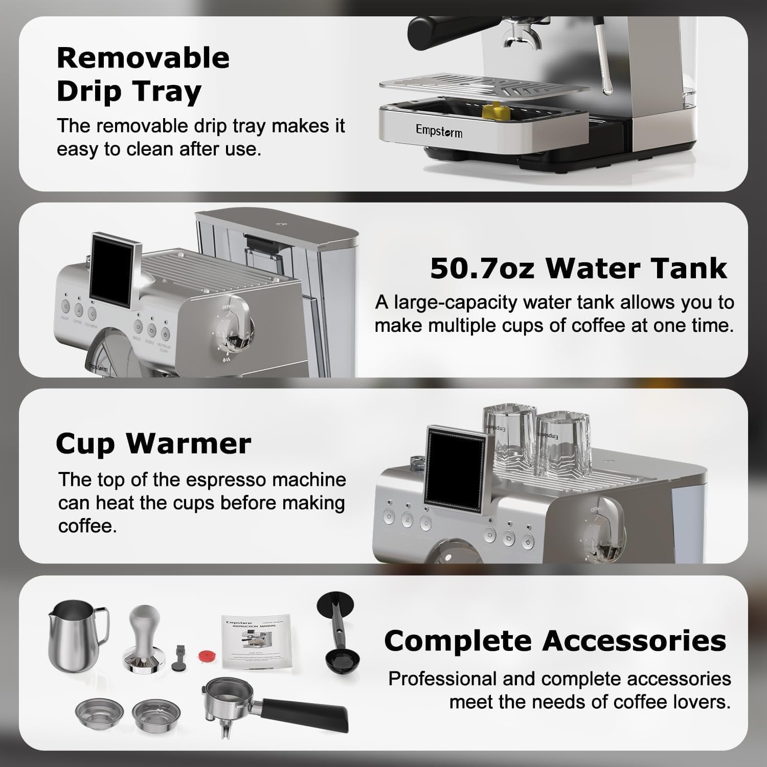 20 Bar Espresso Machine with Milk Frother 1350W Coffee Maker with Hot& Cold Dual-Mode Brewing Compact Stainless Steel Latte & Cappuccino Machine with PID Temp Control for Home Office, 50oz Water Tank