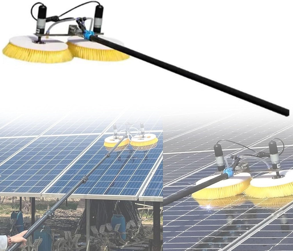 Electric Solar Panel Cleaning Brush - Double-Head Photovoltaic Panel Cleaning Machine - Water-Saving Telescopic Pole Design, for Outdoor Solar Panel Cleaning Equipment