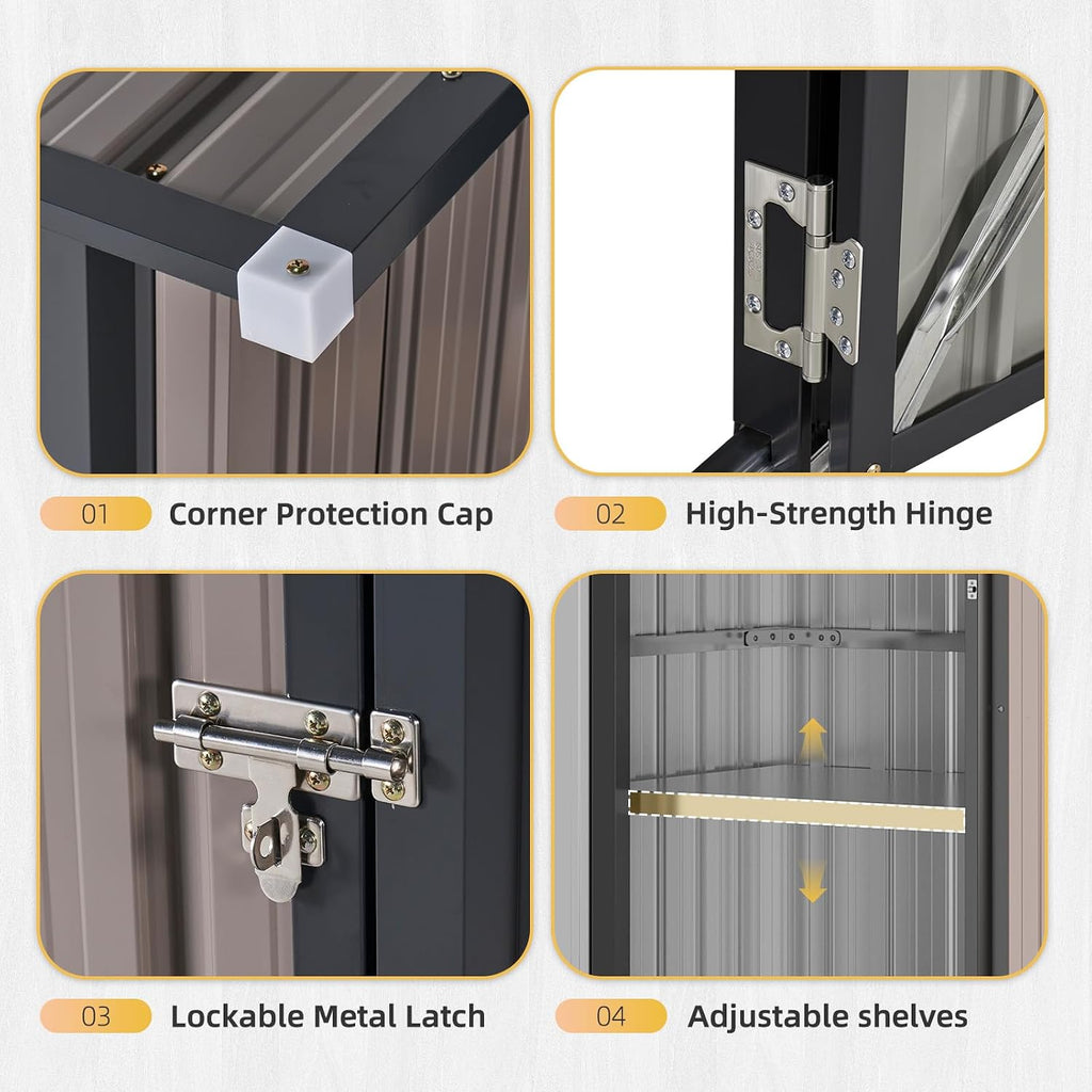 Aoxun 2.5x2FT Outdoor Storage Cabinet with Floor, Metal Tool Shed with Adjustable Shelves & Lockable Door, Weatherproof Outdoor Cabinet for Patio, Garden, Backyard