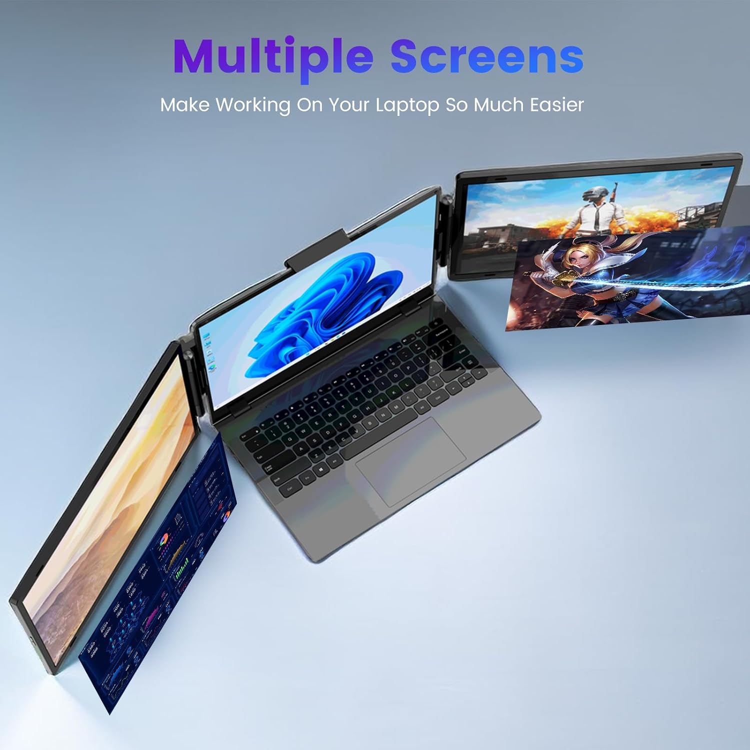Azeyou 15.6' Triple Laptop Screen Extender - FHD 1080P Portable Monitor & Gaming Monitor, USB-C/HDMI Plug & Play Second External Monitor for 14'-17' Laptops, PC, Mac, Phone