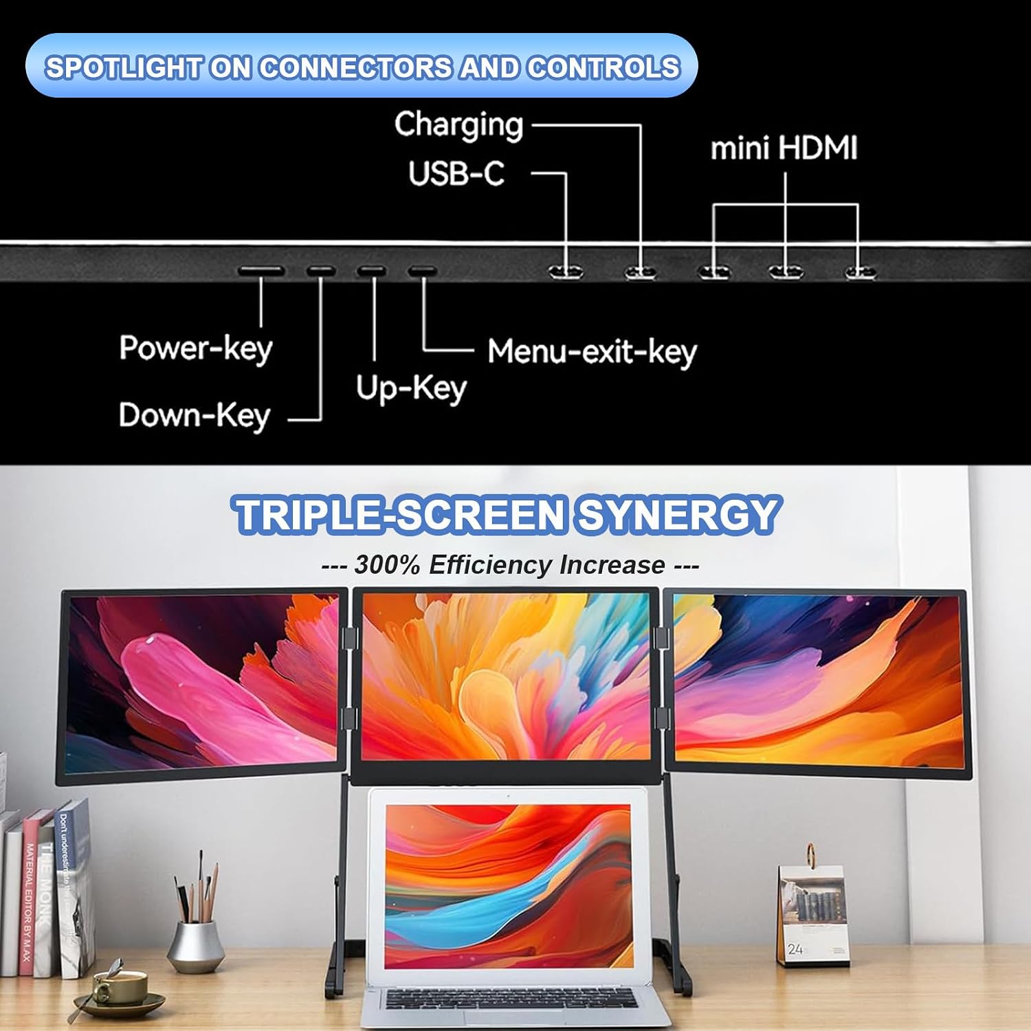 15.6' Portable Monitor for Laptop - 1080P FHD Screen Extender with Kickstand, Compatible with MacOS, Windows, and Gaming Consoles - Ideal for Work & Play