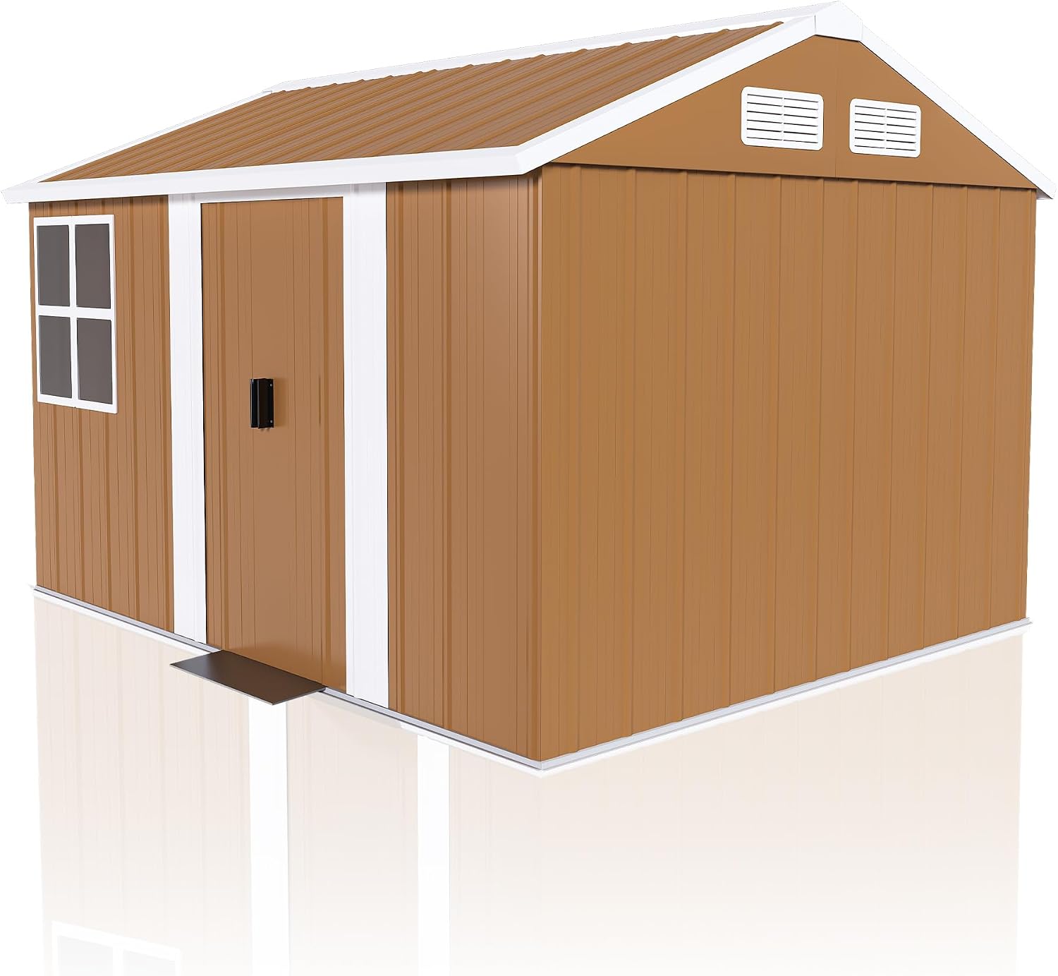 YOPTO 8X10 FT Metal Sheds & Outdoor Storage,Waterproof Large Backyard Shed House W/Windows and Sliding Door,Heavy-Duty Tool Organization with Sloped Roof & Vents,for Garden Pet House,Brown